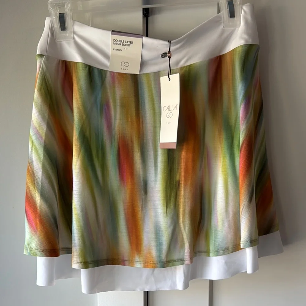 CALIA by Carrie Underwood Orange and Green Asymmetrical A-Line Mini Skirt NWT - Picture 2 of 9